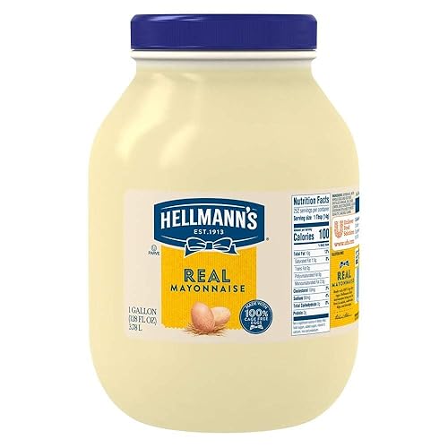 Hellmann's Real Mayonnaise Jar, Condiment for Sandwiches, Salads, Mayo Made with 100% Cage Free Eggs, Gluten Free, Vegetarian, Kosher, 1 Gallon, 128