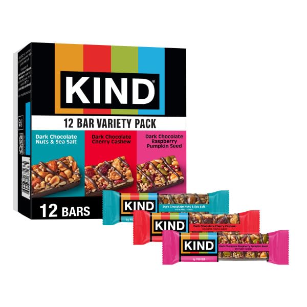KIND Healthy Snacks Bars Variety Pack, Gluten Free, High Fiber Snacks, Dark Chocolate Nuts & Sea Salt, Dark Chocolate Cherry Cashew, Dark Chocolate