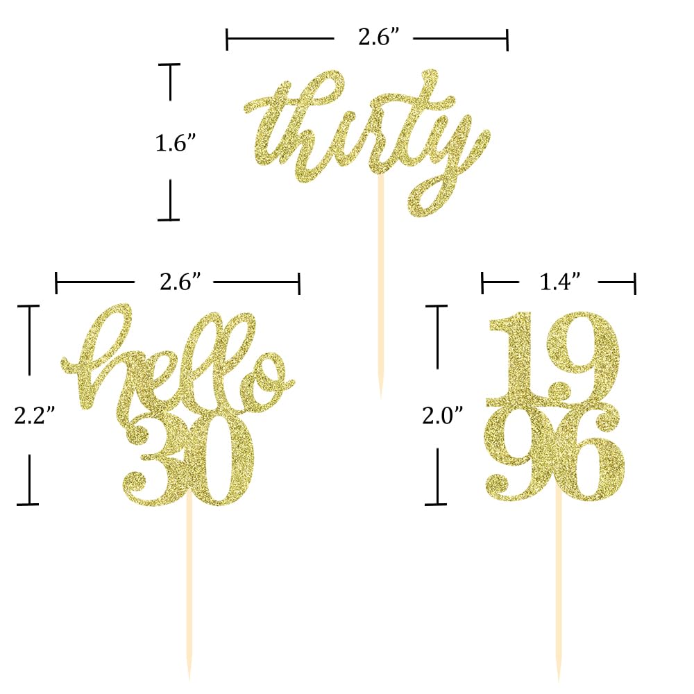 24 Pcs Gold Glitter 30th Birthday Cupcake Toppers for 30th Anniversary Birthday Party Wedding Party Decorations
