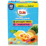 Dole Pineapple Tidbits and Tropical Fruit in 100% Juice Variety Pack - Dole Fruit Bowls Snacks - 4 oz Bowls - 12 Pack
