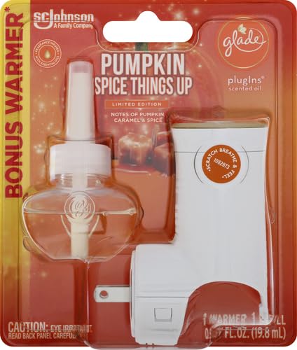 Glade PlugIns Refills Air Freshener Starter Kit, Scented and Essential Oils for Home and Bathroom, Pumpkin Spice Things Up, 0.67 Fl Oz, 1 Warmer + 1