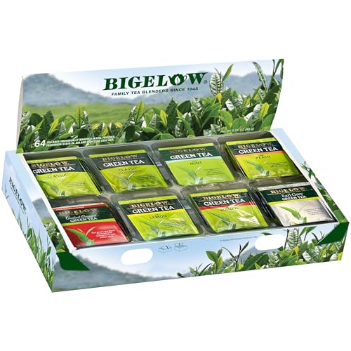 Bigelow Tea Green Tea Assortment, Individually Wrapped Tea Bags with Classic, Decaffeinated, Mint, Peach, Constant Comment, Lemon, Mango, and Earl