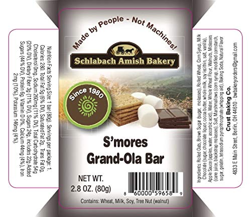 Schlabach Amish Bakery Soft & Chewy Grand-Ola Granola Bars, Case Pack of 12/2.8 oz. Bars (S'mores)