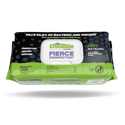 Crocodile Cloth Fierce Disinfectant Wipes - 80 Count 15" x 10" Multi-Surface Disinfecting Cleaning Cloths For Kitchens, Bathrooms, Offices & Schools
