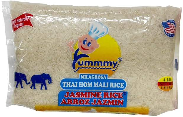 Yummmy Jasmine Rice 4 Lb, Kosher Certified, From Thailand, Scented Aromatic Rice long grain. Thai Hom Mali