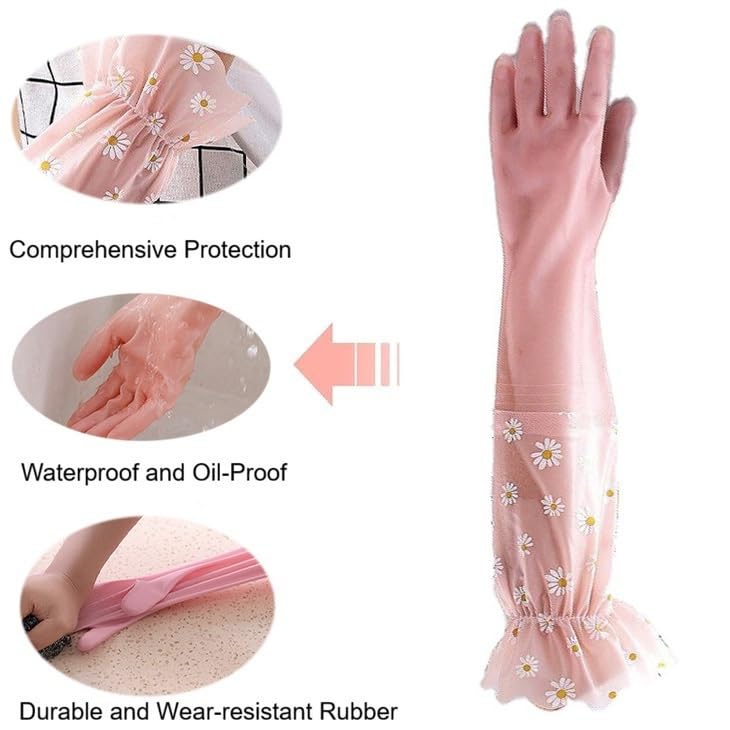 ITISMUNGO Dishwashing Cleaning Gloves Thick Waterproof Tear-Resistant Household Rubber Cleaning Gloves with Long Elastic Cuffs for Kitchen Laundry