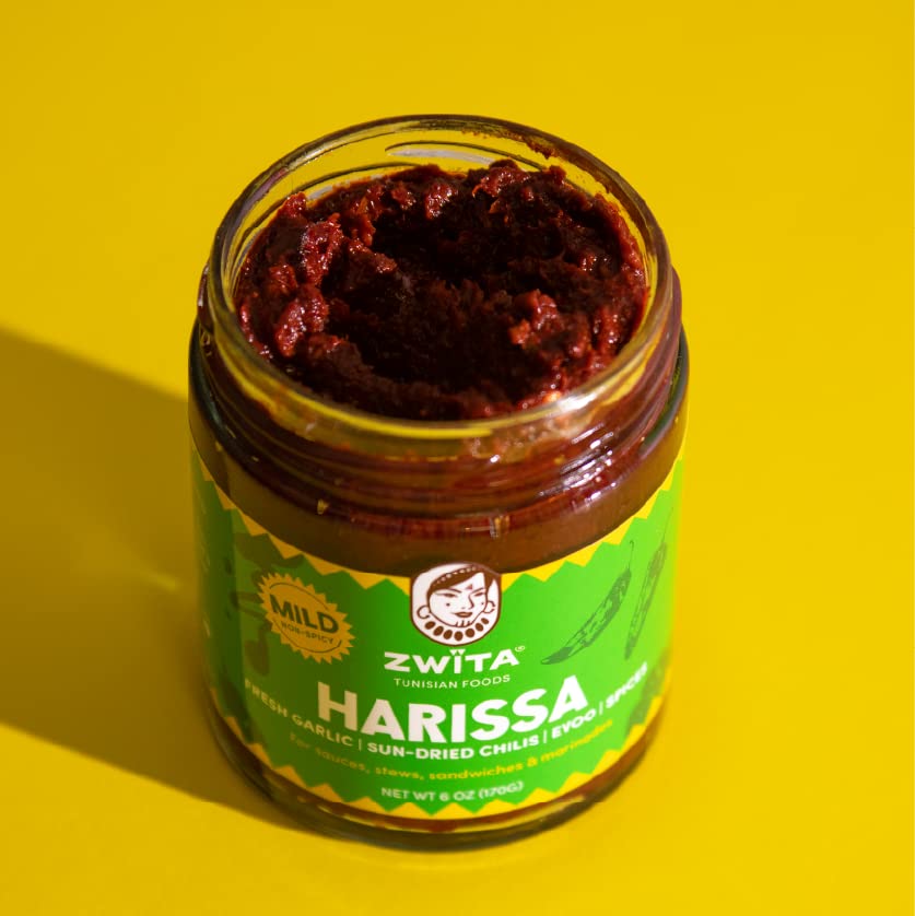 Zwita Mild Harissa Paste - Award-Winning Authentic Tunisian Thick Sun-Dried Chili Paste With Fresh Garlic & Extra Virgin Olive Oil - Mild, Not Spicy