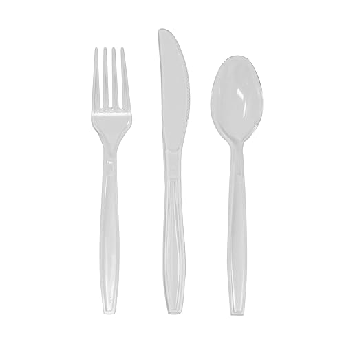 Progress Disposable Clear Plastic Cutlery Utensils - Piece Bulk Fork Spoon Knife Set - Sturdy disposable forks, spoons and knives - Strong & Perfect