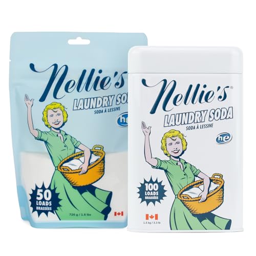 Nellie's Laundry Soda Bundle - 100 Scoops (Tin) & 50 Scoops (Pouch) - Concentrated & Septic Safe Formula - Safe for HE and Standard Washing Machines