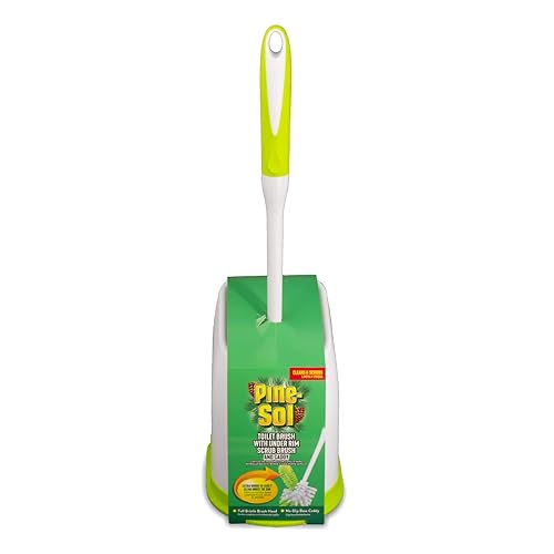 Pine-Sol Toilet Bowl Cleaner Brush with Holder | Heavy Duty Cleaning Wand with Under The Rim Scrubber, Non-Slip Handle, Storage Caddy | Bathroom