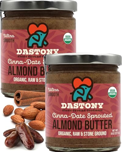 Dastony Cinna-Date Sprouted Almond Butter - Raw Almond Butter - 8 oz, Pack of 2