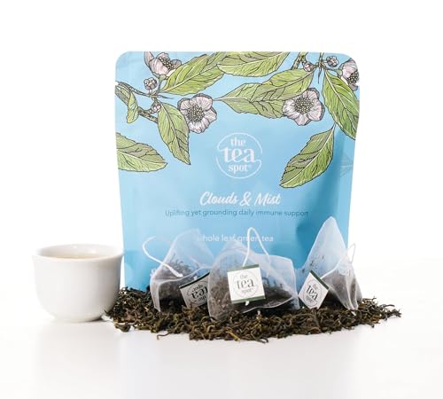 The Tea Spot Organic Clouds and Mist Green Tea | Yunwu Organic Green Tea with Smoky, Vegetal, and Citrus Aromas | 15 Tea Bags