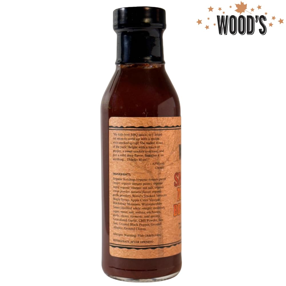 Wood’s Smoked Maple BBQ Sauce - Sweet & Smoky Small-Batch Barbecue Sauce Made with Real Vermont Maple Syrup | Bold Flavor with a Peppery Kick |