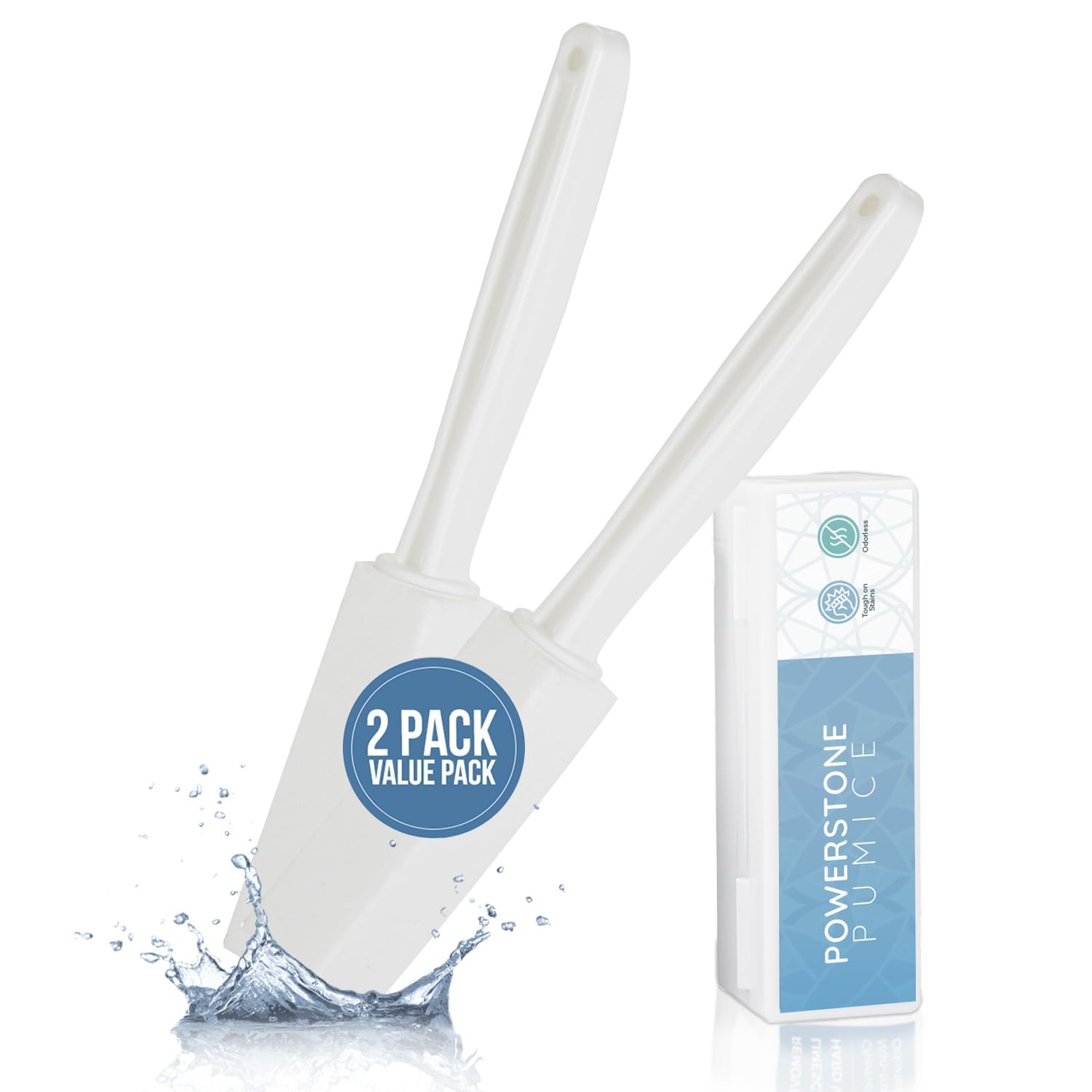 Powerstone Pumice Stone Toilet Bowl Cleaner with Extra Long Handle - 2 Pack | 3'' Longer Handle | Remove Hard Water Stains, Rings & Limescale from