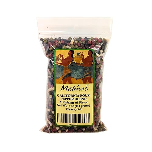 Melina’s California Four Pepper Blend - Whole Peppercorns (Black, White, Pink & Green) - 6 oz | Gourmet & Rainbow Peppercorns for Grinder Refill |