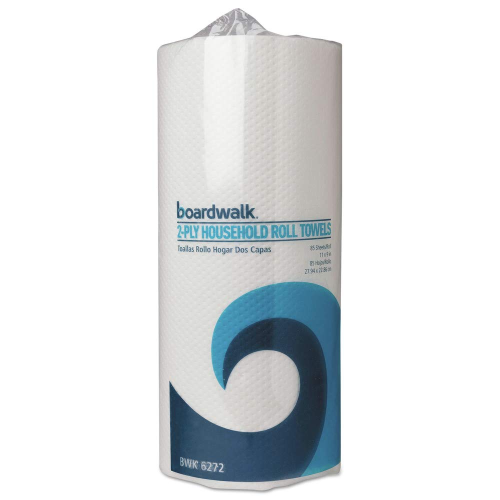 Boardwalk BWK6272 Kitchen Roll Towels, Perforated, 2-Ply, White, 85 Sheets per Roll (Case of 30 Rolls)