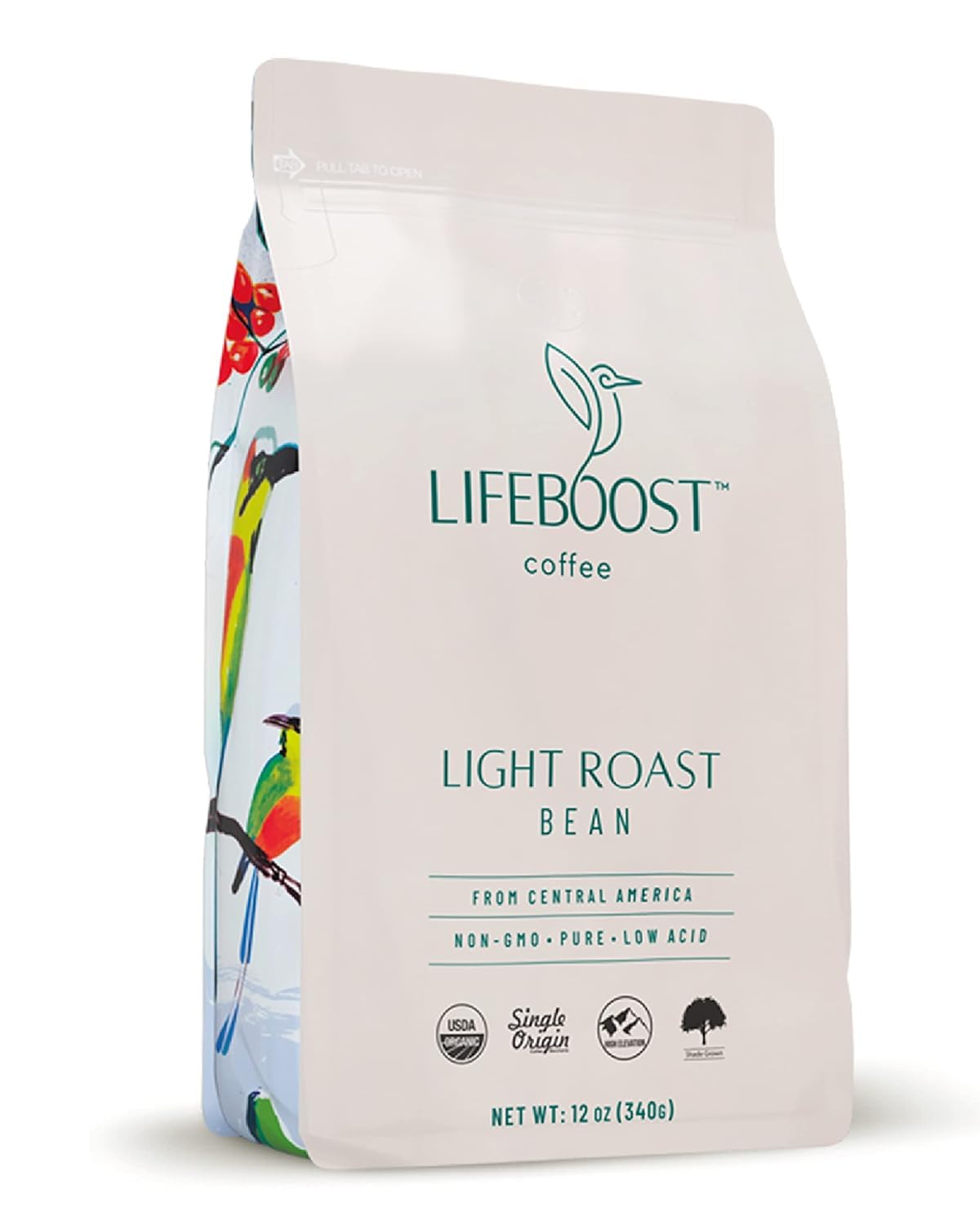 Lifeboost Light Roast Whole Bean Coffee - Low Acid Organic Coffee, Non-GMO, USDA Organic, Single Origin, Third-Party Tested for Mycotoxins