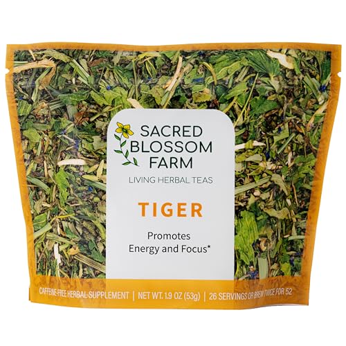 Tiger Herbal Tea | Sacred Blossom Farm | 1.9 oz. Loose Leaf | Energy and Focus* | Minimally Processed Wisconsin-Grown Herbal Tea & Medicinal Herbs |