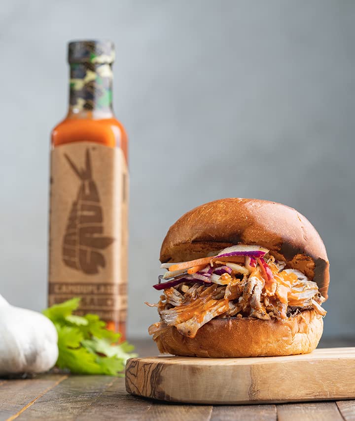 Camouflage Hot Sauce By Hank Sauce - Blends Into Everything! - Versatile, Tangy Cayenne Pepper Sauce Infused With Fresh Garlic - Multipurpose Craft