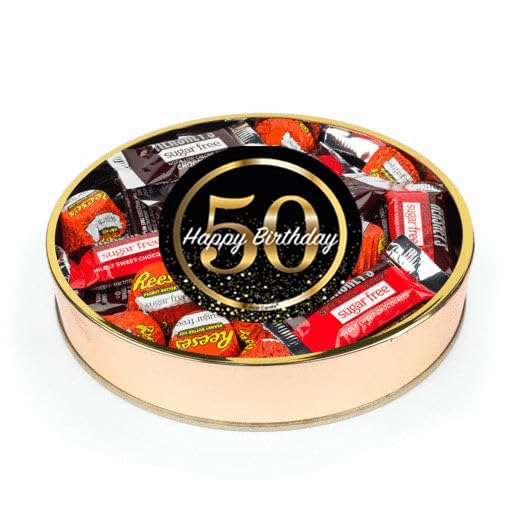 50th Birthday Sugar Free Candy Gift Tin Large Plastic Tin Chocolate Assortment