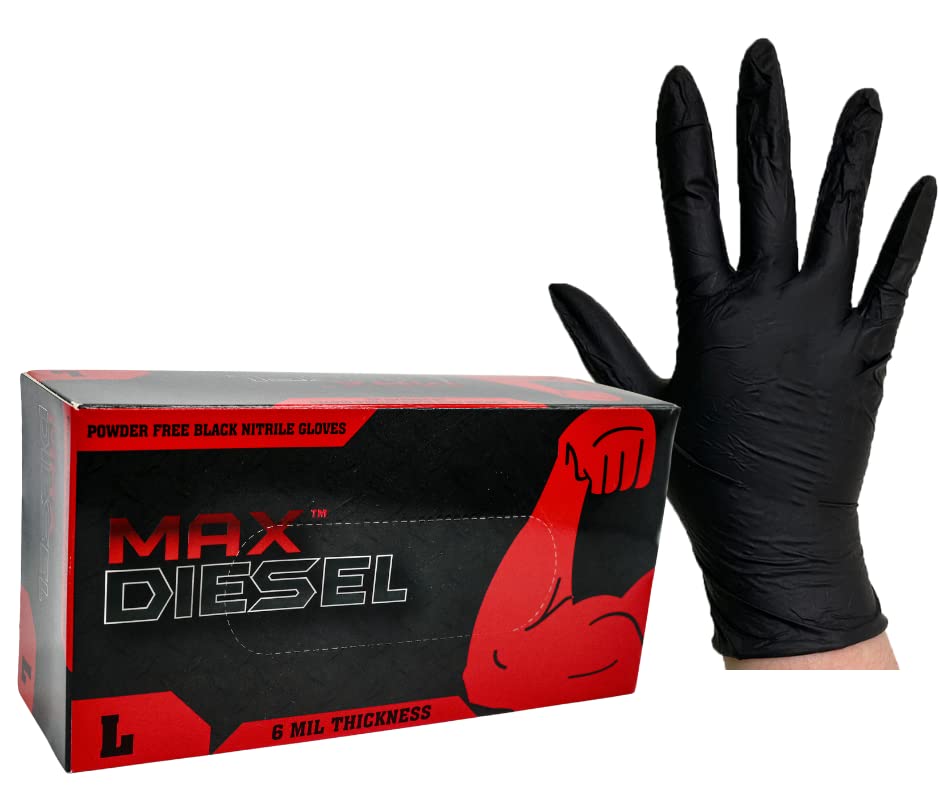 Golden Protective Services Outlet The Max Diesel, Industrial Black Nitrile Powder Free Gloves, 6 mil (Price is Per Box) (XXL)