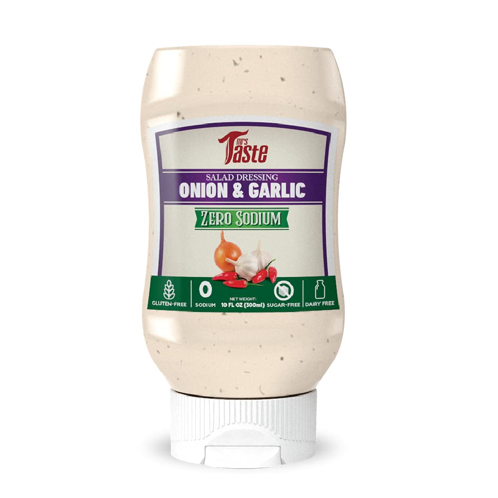Mrs Taste Sugar Free Onion & Garlic Salad Dressing, Zero Calories, Zero Sodium, Zero Sugar, High Fiber, Keto Friendly, Paleo Friendly, Condiments