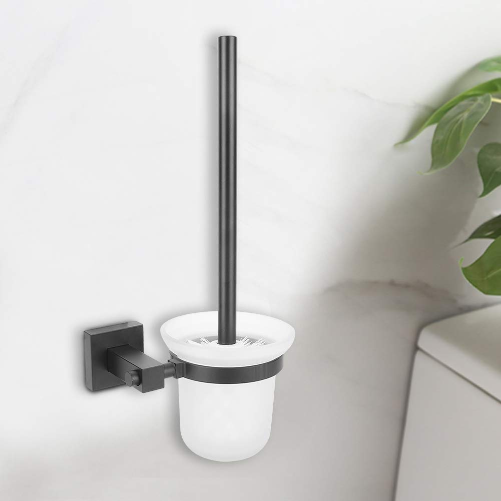 TOPINCN Household Black Bathroom Toilet Brush Holder Set Wall Mounted Long Handle Brush with Cup