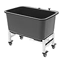 Portable Mop Sink w/Wheels Plastic Utility Sink Basin Freestanding Mop Bucket for Laundry Room, Garage, Basement, Garden, One-Touch Drain Function
