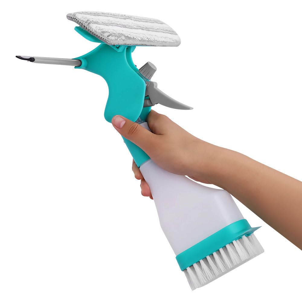DONGKER 4 in 1 Window Cleaning Kit,Multifunction Window Cleaner Tool with Spray Bottle Squeegee & Microfiber Washer Head for Indoor Outdoor Glass