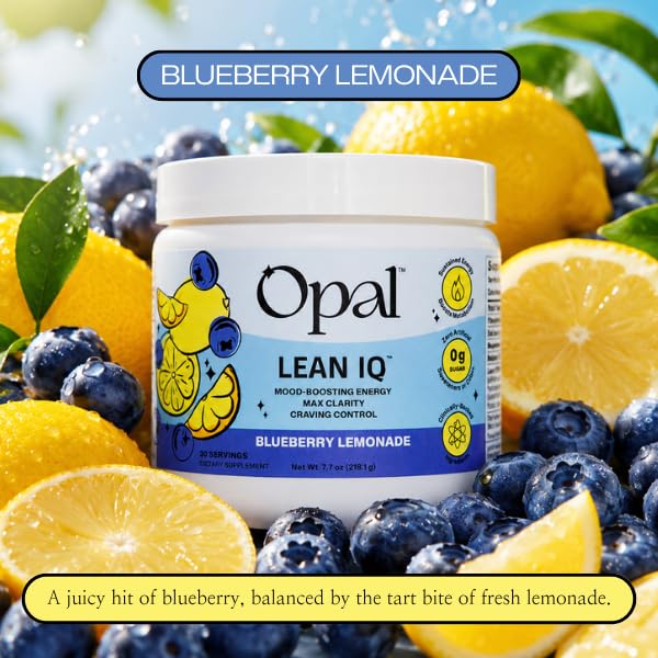 Opal LeanIQ Energy Refresher Drink Mix Powder, Blueberry Lemonade, 30 Ct