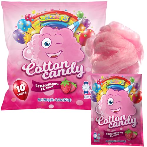Cotton Candy 10 Pack, 10 Bags each 0.42oz, Strawberry Mini Pink cotton candy Individually Wrapped for Parties & Favors, Enjoy Fluffiness of kosher
