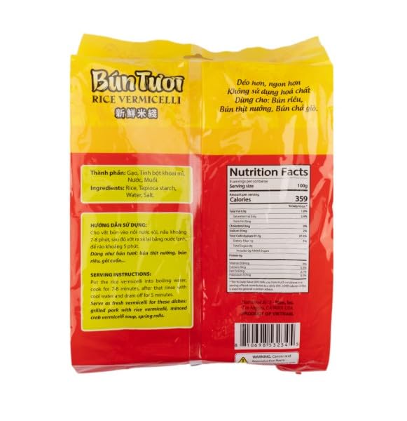 Vietnamese Rice Stick Vermicelli Noodle 100% Natural Ingredients, Bun Tuoi Vietnam, Non-GMO, Gluten Free, No Additives, 2 LB (Pack of 1) (Rice