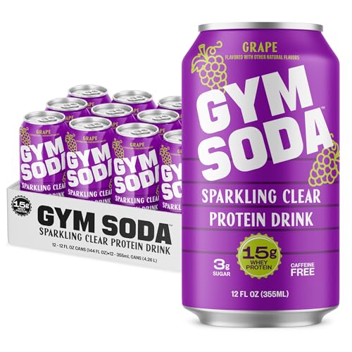 Gym Soda Sparkling Clear Protein Soda, 15g of Clear Whey Protein, Lion’s Mane, L Theanine, Low Sugar, Naturally Sweetened, Lightly Carbonated