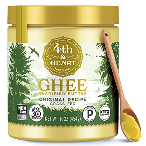 4th & Heart Original Grass-Fed Ghee, Clarified Butter, 100% Butter Fat, Pasture-Raised, Lactose & Casein Free, High Smoke Point Cooking Oil, Keto