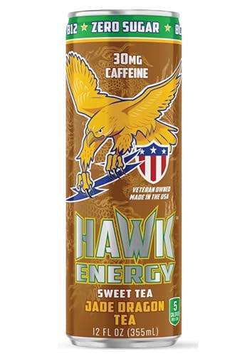 HAWK ENERGY SWEET TEA - JADE DRAGON TEA - Premium Sugar Free Energy Drink - 12 Pack - 12 oz cans - Focus and Power - 30mg Caffeine, BCAA's, B6/B12