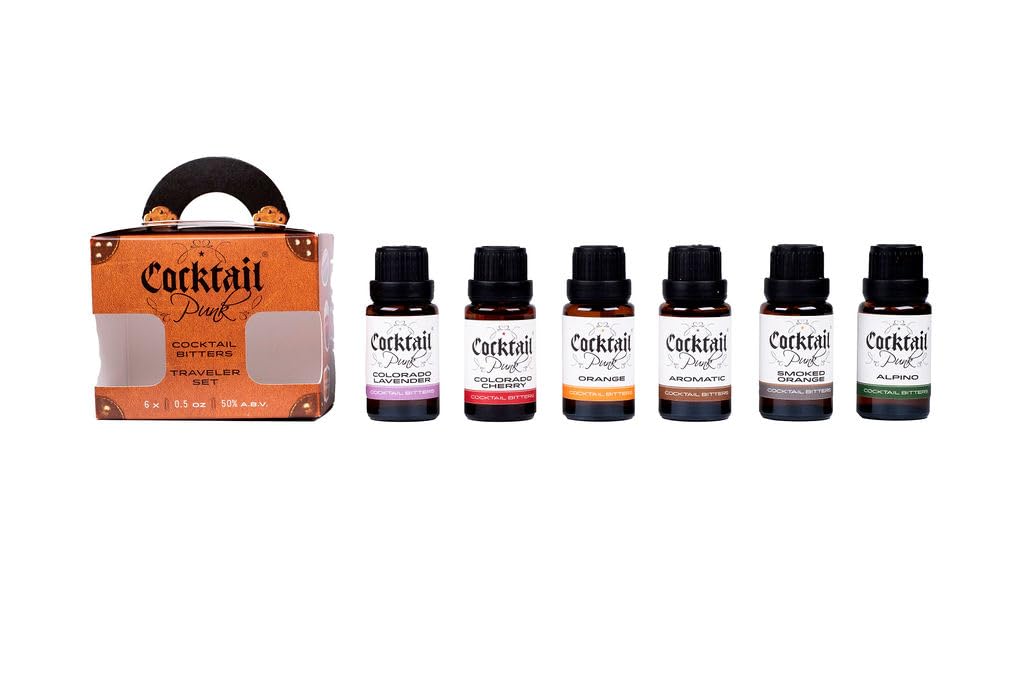 CocktailPunk Cocktail Bitters Small Batch Craft - Made in USA Using All Natural Organic Non GMO Fruits and Spices (Travelers Set, 6 Pack)