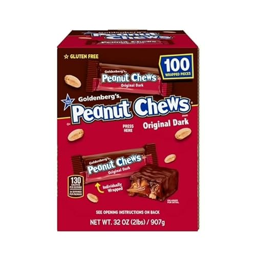 Goldenberg's Peanut Chews Original Dark, Gluten Free, Individually Wrapped, 100 Pieces, 32 oz (2lbs)