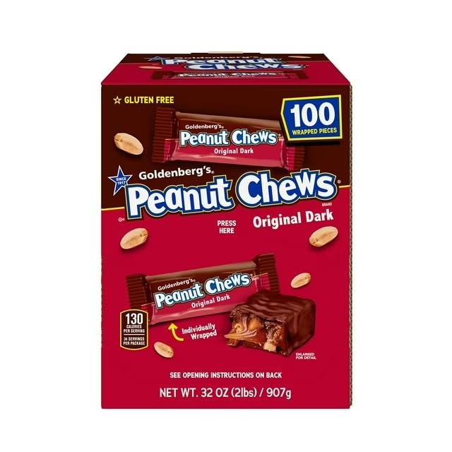 Goldenberg's Peanut Chews Original Dark, Gluten Free, Individually Wrapped, 100 Pieces, 32 oz (2lbs)