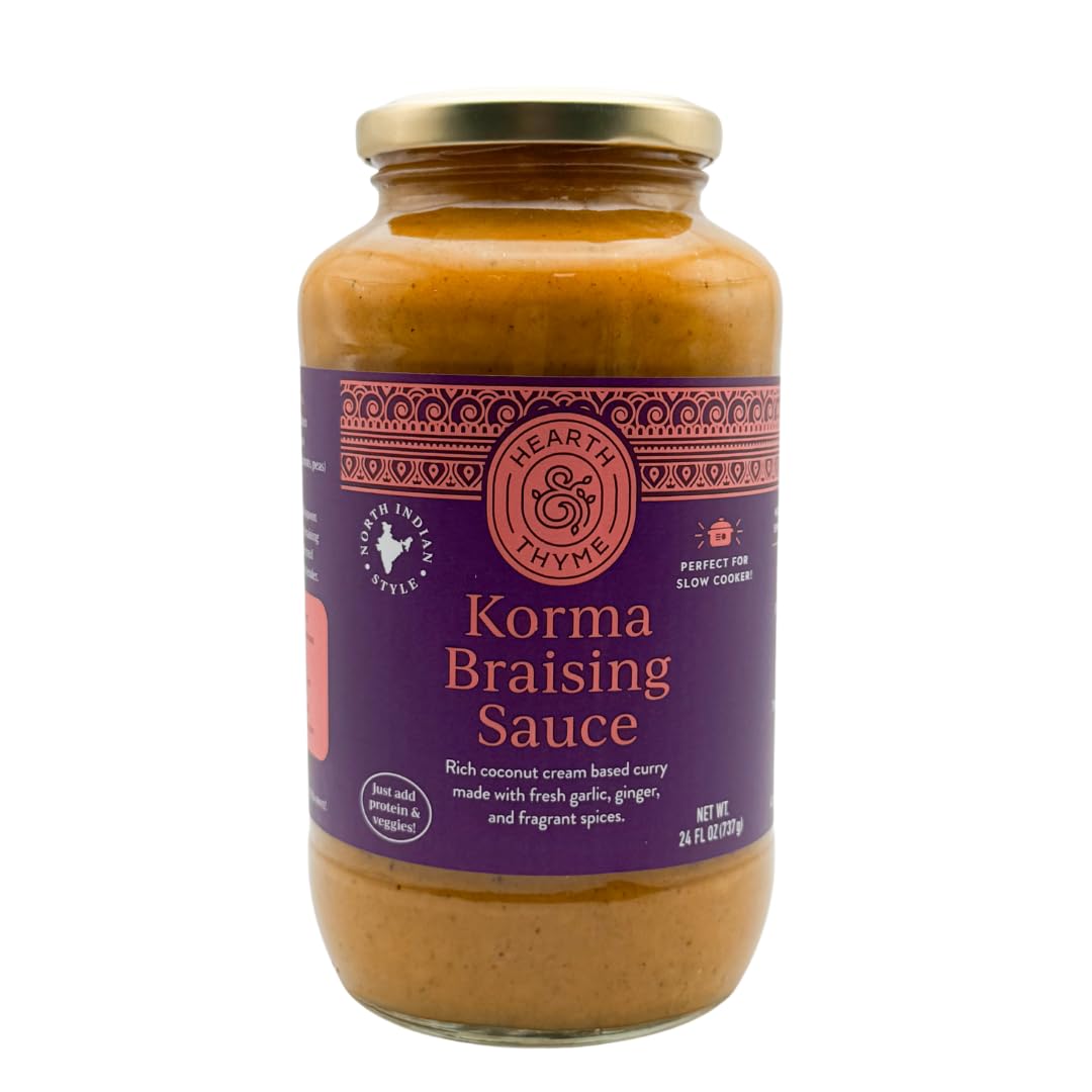 HEARTH&THYME Traditional Indian Curry Korma Braising Sauce 22.5 oz Made with Fragrant Spices and Fresh Garlic and Ginger. Not Another Simmer Sauce