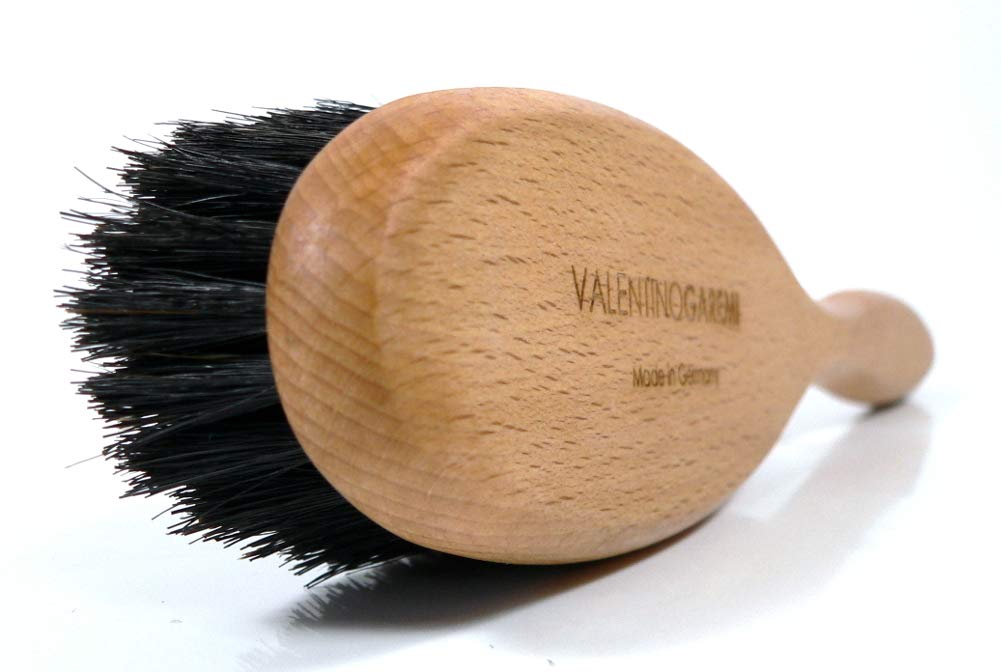 Valentino Garemi Clothes Brush - Boar Bristle Garment Brush for Suits, Jackets & Wool - Removes Lint, Dust & Pet Hair - Wooden Handle - Made in