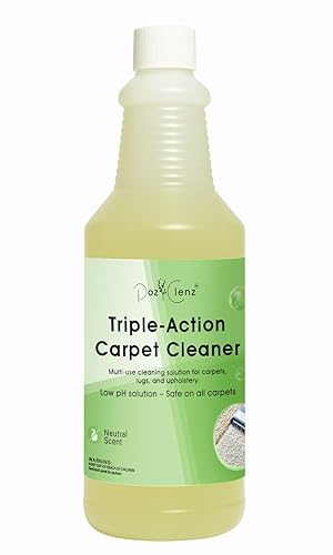 Poz Clenz Triple-Action Carpet Cleaner | Cleans, Deodorizes & Brightens | Concentrated, 1 Quart | Low-Foam Multi-Surface Solution for Use on Carpets