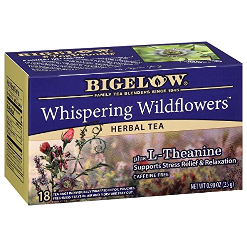 Bigelow Tea Whispering Wildflowers plus L-Theanine Herbal Tea, Caffeine Free, 18 Total Tea Bags (Pack of 1)