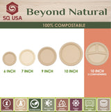 SQ USA 10 Inch Paper Plates, 3-Compartment -100 Pack, [BPI Certified], 100% Compostable, Biodegradable, Heavy Duty, Eco-Friendly Made of Bagasse…