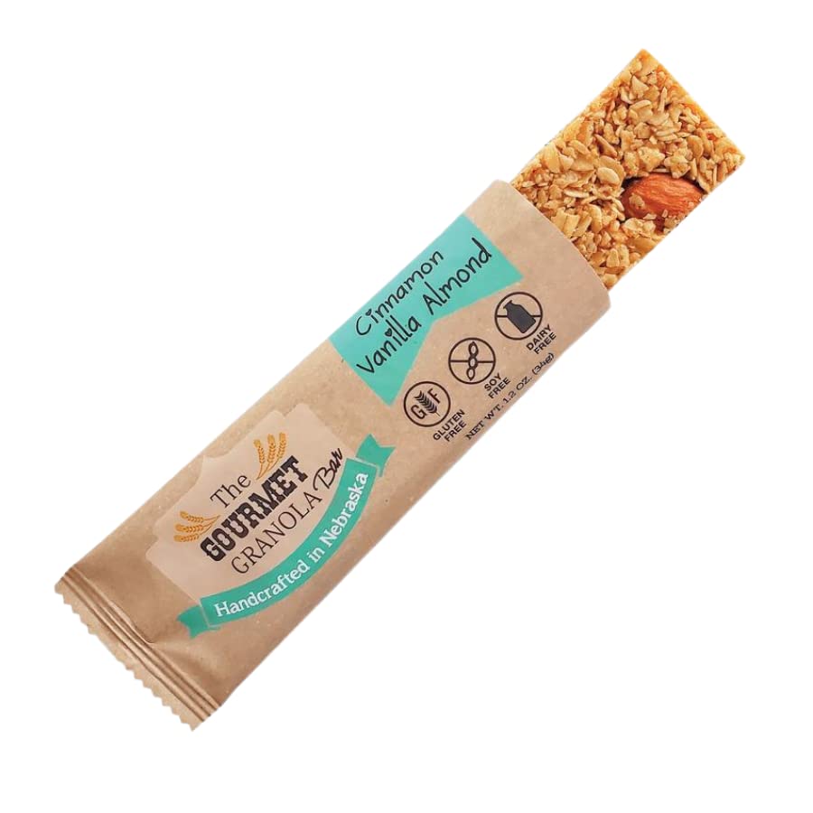 The Gourmet Granola | Cinnamon Vanilla Almond Granola Bars | Soft and Chewy | Great On the Go Snack | Made in Nebraska USA | 1.2 oz Bar | 6 Pack