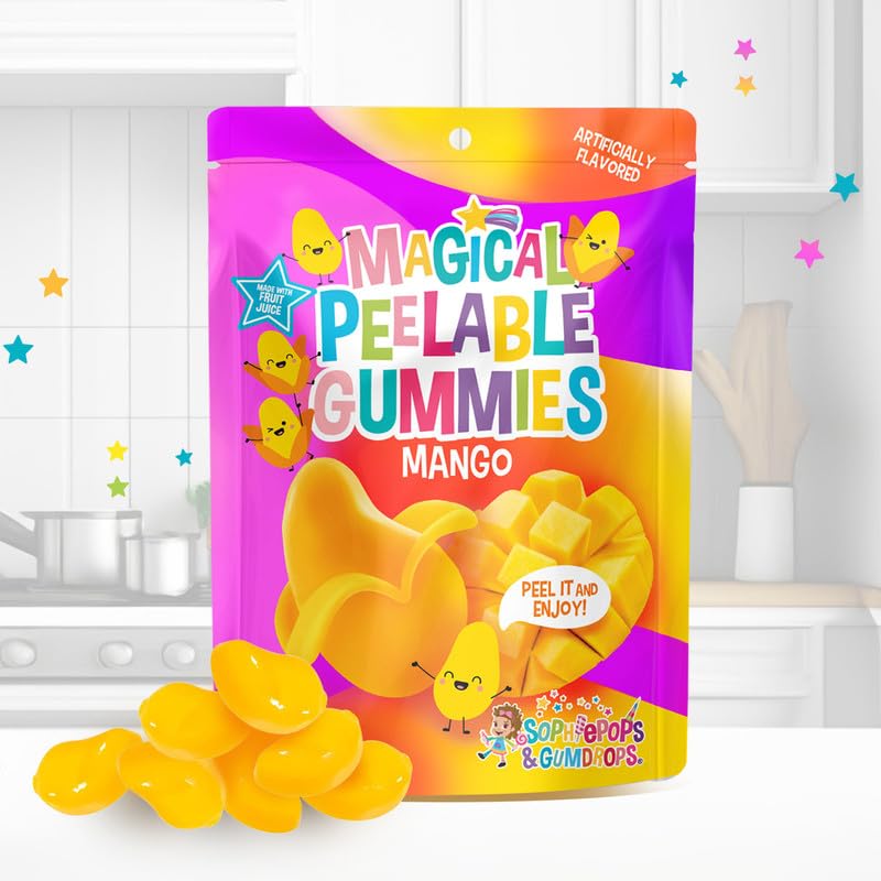 Sophiepops & Gumdrops Magical Peelable Mango Gummies, Gummy Fruit Snack, Mango Peeling Candy for Kids and Adults, Fat, Nut and Gluten Free Snacks