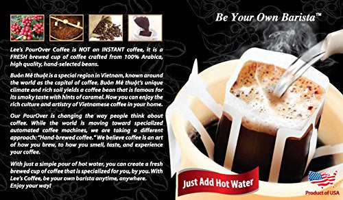 Lee's Coffee Pourover Exclusive Fresh Ground Coffee Filter Packs, Vietnam Buon Me Thuot Delight, 16 Count