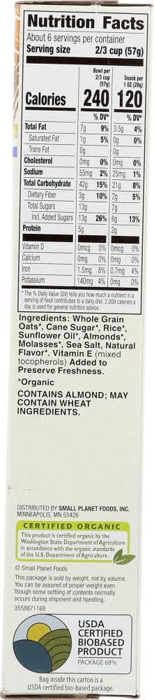 Cascadian Farms Granola Cereal French Vanilla Almond 13 Oz.
