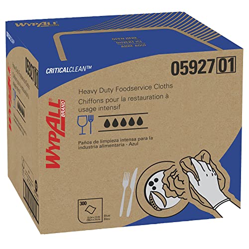 WypAll CriticalClean High Capacity Cloths Heavy Duty Foodservice Wipes (05927), Quarterfold Towels, Blue (1 Box of 300 Sheets, 300 Sheet Total)
