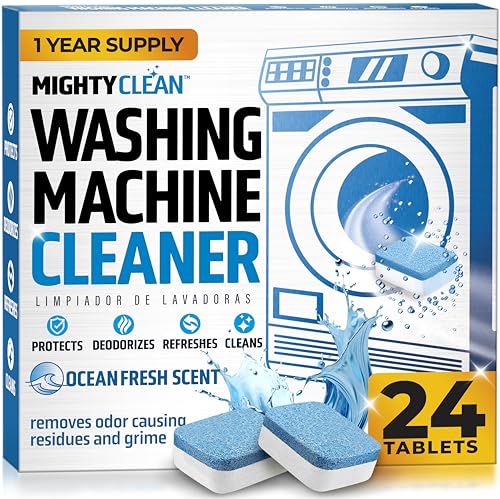 MIGHTY CLEAN Washing Machine Cleaner Tablets 24 Pack - 1 Year Supply, Septic Safe Washing Machine Cleaning Tablets, Washer Cleaner Tablet, Works
