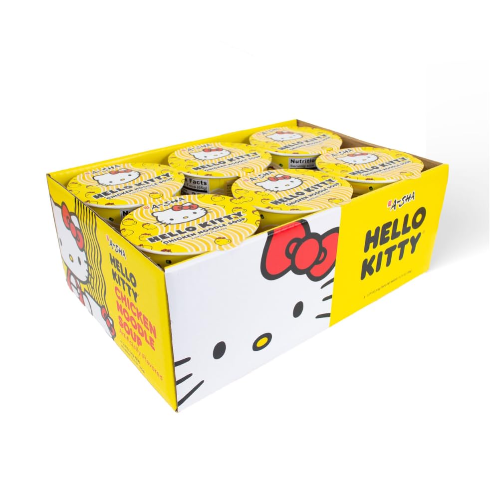 Hello Kitty Vegan Ramen Noodle Cup | 6 Pack Chicken Flavor | Premium Microwaveable Ramen Soup Mix, Asian Snacks